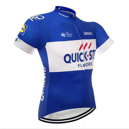 Quick Step Floors Kurzarmtrikot und Kurze Tragerhose Blau Und wei